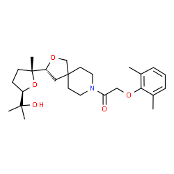 ChemSpider 2D Image | 2-(2,6-Dimethylphenoxy)-1-{(3R)-3-[(2R,5R)-5-(2-hydroxy-2-propanyl)-2-methyltetrahydro-2-furanyl]-2-oxa-8-azaspiro[4.5]dec-8-yl}ethanone | C26H39NO5