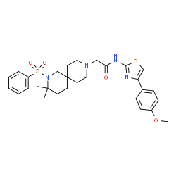 ChemSpider 2D Image | 2-[3,3-Dimethyl-2-(phenylsulfonyl)-2,9-diazaspiro[5.5]undec-9-yl]-N-[4-(4-methoxyphenyl)-1,3-thiazol-2-yl]acetamide | C29H36N4O4S2