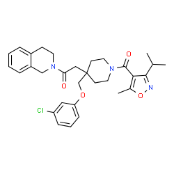 ChemSpider 2D Image | 2-{4-[(3-Chlorophenoxy)methyl]-1-[(3-isopropyl-5-methyl-1,2-oxazol-4-yl)carbonyl]-4-piperidinyl}-1-(3,4-dihydro-2(1H)-isoquinolinyl)ethanone | C31H36ClN3O4