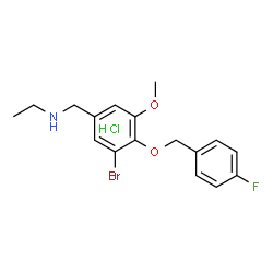 ChemSpider 2D Image | N-{3-Bromo-4-[(4-fluorobenzyl)oxy]-5-methoxybenzyl}ethanamine hydrochloride (1:1) | C17H20BrClFNO2