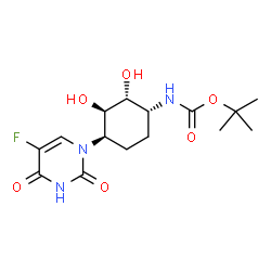 ChemSpider 2D Image | 2-Methyl-2-propanyl [(1R,2R,3R,4R)-4-(5-fluoro-2,4-dioxo-3,4-dihydro-1(2H)-pyrimidinyl)-2,3-dihydroxycyclohexyl]carbamate | C15H22FN3O6