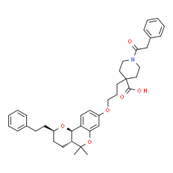 ChemSpider 2D Image | 4-(3-{[(2S,4aR,10bR)-5,5-Dimethyl-2-(2-phenylethyl)-3,4,4a,10b-tetrahydro-2H,5H-pyrano[3,2-c]chromen-8-yl]oxy}propyl)-1-(phenylacetyl)-4-piperidinecarboxylic acid | C39H47NO6