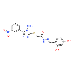 ChemSpider 2D Image | 2-{[4-Amino-5-(3-nitrophenyl)-4H-1,2,4-triazol-3-yl]sulfanyl}-N'-[(E)-(2,4-dihydroxyphenyl)methylene]acetohydrazide | C17H15N7O5S