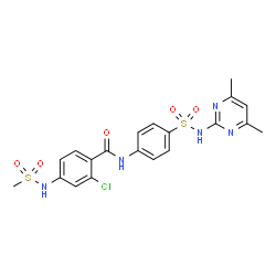 ChemSpider 2D Image | 2-Chloro-N-{4-[(4,6-dimethyl-2-pyrimidinyl)sulfamoyl]phenyl}-4-[(methylsulfonyl)amino]benzamide | C20H20ClN5O5S2