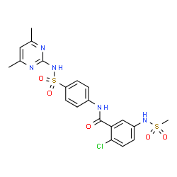 ChemSpider 2D Image | 2-Chloro-N-{4-[(4,6-dimethyl-2-pyrimidinyl)sulfamoyl]phenyl}-5-[(methylsulfonyl)amino]benzamide | C20H20ClN5O5S2
