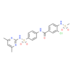 ChemSpider 2D Image | 3-Chloro-N-{4-[(4,6-dimethyl-2-pyrimidinyl)sulfamoyl]phenyl}-4-[(methylsulfonyl)amino]benzamide | C20H20ClN5O5S2