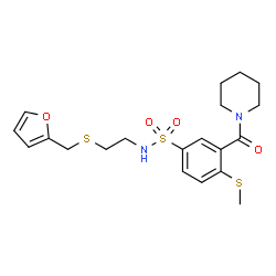 ChemSpider 2D Image | N-{2-[(2-Furylmethyl)sulfanyl]ethyl}-4-(methylsulfanyl)-3-(1-piperidinylcarbonyl)benzenesulfonamide | C20H26N2O4S3