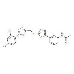 ChemSpider 2D Image | N-{3-[5-({[5-(2,4-Dichlorophenyl)-1,3,4-oxadiazol-2-yl]methyl}sulfanyl)-1,3,4-oxadiazol-2-yl]phenyl}acetamide | C19H13Cl2N5O3S
