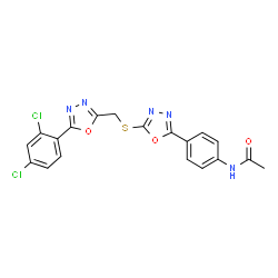 ChemSpider 2D Image | N-{4-[5-({[5-(2,4-Dichlorophenyl)-1,3,4-oxadiazol-2-yl]methyl}sulfanyl)-1,3,4-oxadiazol-2-yl]phenyl}acetamide | C19H13Cl2N5O3S