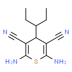 ChemSpider 2D Image | 2,6-Diamino-4-(3-pentanyl)-4H-thiopyran-3,5-dicarbonitrile | C12H16N4S
