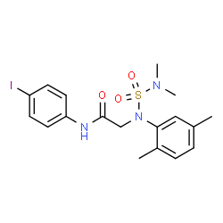 ChemSpider 2D Image | N~2~-(2,5-Dimethylphenyl)-N~2~-(dimethylsulfamoyl)-N-(4-iodophenyl)glycinamide | C18H22IN3O3S
