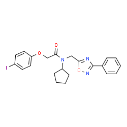 ChemSpider 2D Image | N-Cyclopentyl-2-(4-iodophenoxy)-N-[(3-phenyl-1,2,4-oxadiazol-5-yl)methyl]acetamide | C22H22IN3O3