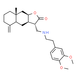 ChemSpider 2D Image | (3S,3aR,8aR,9aR)-3-({[2-(3,4-Dimethoxyphenyl)ethyl]amino}methyl)-8a-methyl-5-methylenedecahydronaphtho[2,3-b]furan-2(3H)-one | C25H35NO4
