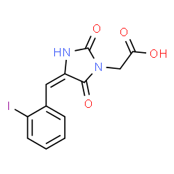 ChemSpider 2D Image | [(4E)-4-(2-Iodobenzylidene)-2,5-dioxo-1-imidazolidinyl]acetic acid | C12H9IN2O4