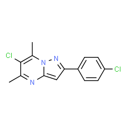 ChemSpider 2D Image | 6-Chloro-2-(4-chlorophenyl)-5,7-dimethylpyrazolo[1,5-a]pyrimidine | C14H11Cl2N3