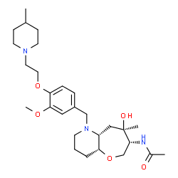ChemSpider 2D Image | N-[(4aR,7R,8R,9aR)-8-Hydroxy-1-{3-methoxy-4-[2-(4-methyl-1-piperidinyl)ethoxy]benzyl}-8-methyldecahydrooxepino[3,2-b]pyridin-7-yl]acetamide | C28H45N3O5