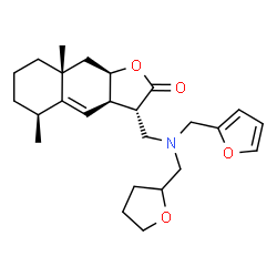 ChemSpider 2D Image | (3S,3aR,5S,8aR,9aR)-3-{[(2-Furylmethyl)(tetrahydro-2-furanylmethyl)amino]methyl}-5,8a-dimethyl-3a,5,6,7,8,8a,9,9a-octahydronaphtho[2,3-b]furan-2(3H)-one | C25H35NO4