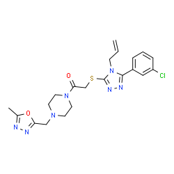 ChemSpider 2D Image | 2-{[4-Allyl-5-(3-chlorophenyl)-4H-1,2,4-triazol-3-yl]sulfanyl}-1-{4-[(5-methyl-1,3,4-oxadiazol-2-yl)methyl]-1-piperazinyl}ethanone | C21H24ClN7O2S