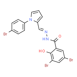 ChemSpider 2D Image | 3,5-Dibromo-N'-{(E)-[1-(4-bromophenyl)-1H-pyrrol-2-yl]methylene}-2-hydroxybenzohydrazide | C18H12Br3N3O2