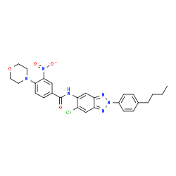 ChemSpider 2D Image | N-[2-(4-Butylphenyl)-6-chloro-2H-benzotriazol-5-yl]-4-(4-morpholinyl)-3-nitrobenzamide | C27H27ClN6O4