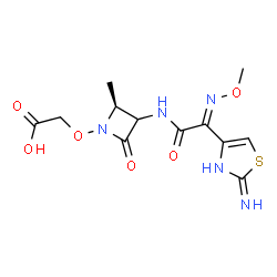 ChemSpider 2D Image | {[(2S)-3-{[(2E)-2-(2-Imino-2,3-dihydro-1,3-thiazol-4-yl)-2-(methoxyimino)acetyl]amino}-2-methyl-4-oxo-1-azetidinyl]oxy}acetic acid | C12H15N5O6S