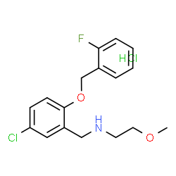 ChemSpider 2D Image | N-{5-Chloro-2-[(2-fluorobenzyl)oxy]benzyl}-2-methoxyethanamine hydrochloride (1:1) | C17H20Cl2FNO2