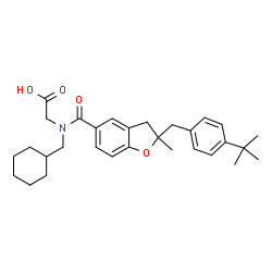 ChemSpider 2D Image | N-(Cyclohexylmethyl)-N-({2-methyl-2-[4-(2-methyl-2-propanyl)benzyl]-2,3-dihydro-1-benzofuran-5-yl}carbonyl)glycine | C30H39NO4