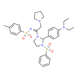ChemSpider 2D Image | N-[(1Z)-1-{2-[4-(Diethylamino)phenyl]-3-(phenylsulfonyl)-1-imidazolidinyl}-2-(1-pyrrolidinyl)ethylidene]-4-methylbenzenesulfonamide | C32H41N5O4S2