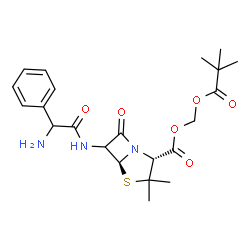 ChemSpider 2D Image | [(2,2-Dimethylpropanoyl)oxy]methyl (2R,5S)-6-{[amino(phenyl)acetyl]amino}-3,3-dimethyl-7-oxo-4-thia-1-azabicyclo[3.2.0]heptane-2-carboxylate | C22H29N3O6S