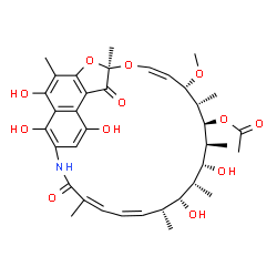 ChemSpider 2D Image | (7R,9Z,11S,12S,13S,14S,15R,16R,17R,18R,19Z,21Z)-2,15,17,27,29-Pentahydroxy-11-methoxy-3,7,12,14,16,18,22-heptamethyl-6,23-dioxo-8,30-dioxa-24-azatetracyclo[23.3.1.1~4,7~.0~5,28~]triaconta-1(28),2,4,9,
19,21,25(29),26-octaen-13-yl acetate | C37H47NO12