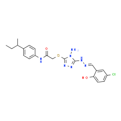 ChemSpider 2D Image | 2-({4-Amino-5-[(2E)-2-(5-chloro-2-hydroxybenzylidene)hydrazino]-4H-1,2,4-triazol-3-yl}sulfanyl)-N-(4-sec-butylphenyl)acetamide | C21H24ClN7O2S