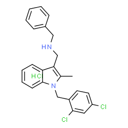ChemSpider 2D Image | N-Benzyl-1-[1-(2,4-dichlorobenzyl)-2-methyl-1H-indol-3-yl]methanamine hydrochloride (1:1) | C24H23Cl3N2