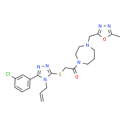 ChemSpider 2D Image | 2-{[4-Allyl-5-(3-chlorophenyl)-4H-1,2,4-triazol-3-yl]sulfanyl}-1-{4-[(5-methyl-1,3,4-oxadiazol-2-yl)methyl]-1,4-diazepan-1-yl}ethanone | C22H26ClN7O2S