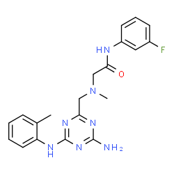 ChemSpider 2D Image | N~2~-({4-Amino-6-[(2-methylphenyl)amino]-1,3,5-triazin-2-yl}methyl)-N-(3-fluorophenyl)-N~2~-methylglycinamide | C20H22FN7O