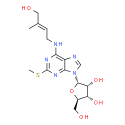 ChemSpider 2D Image | N-[(2E)-4-Hydroxy-3-methyl-2-buten-1-yl]-2-(methylsulfanyl)-9-(alpha-D-ribofuranosyl)-9H-purin-6-amine | C16H23N5O5S