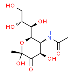 ChemSpider 2D Image | (6R)-5-Acetamido-1,5-dideoxy-6-[(1R,2R)-1,2,3-trihydroxypropyl]-alpha-L-threo-hexo-2,3-diulo-2,6-pyranose | C11H19NO8