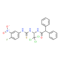 ChemSpider 2D Image | 2,2-Diphenyl-N-[(1S)-2,2,2-trichloro-1-{[(4-fluoro-3-nitrophenyl)carbamothioyl]amino}ethyl]acetamide | C23H18Cl3FN4O3S
