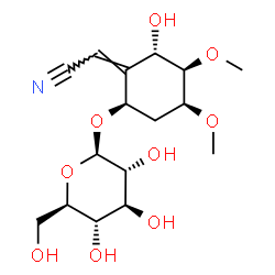 ChemSpider 2D Image | (2Z)-[(2S,3R,4S,6R)-6-(beta-D-Glucopyranosyloxy)-2-hydroxy-3,4-dimethoxycyclohexylidene]acetonitrile | C16H25NO9