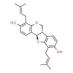 ChemSpider 2D Image | (6aS,11aR)-4,10-Bis(3-methyl-2-buten-1-yl)-6a,11a-dihydro-6H-[1]benzofuro[3,2-c]chromene-3,9-diol | C25H28O4