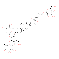 ChemSpider 2D Image | (3alpha,8alpha,9beta,10alpha,13alpha,14beta,16beta,17beta,20R,22S,25S)-26-(beta-L-Glucopyranosyloxy)-22-hydroxyfurost-5-en-3-yl 6-deoxy-alpha-D-mannopyranosyl-(1->2)-[6-deoxy-alpha-D-mannopyranosyl-(1
->4)]-beta-L-glucopyranoside | C51H84O22