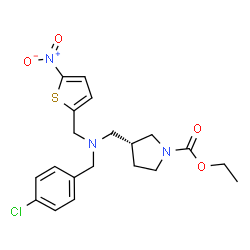 ChemSpider 2D Image | Ethyl (3R)-3-({(4-chlorobenzyl)[(5-nitro-2-thienyl)methyl]amino}methyl)-1-pyrrolidinecarboxylate | C20H24ClN3O4S
