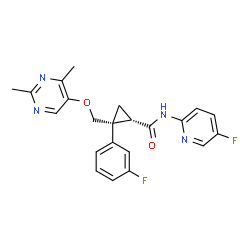 ChemSpider 2D Image | (1S,2R)-2-{[(2,4-Dimethyl-5-pyrimidinyl)oxy]methyl}-2-(3-fluorophenyl)-N-(5-fluoro-2-pyridinyl)cyclopropanecarboxamide | C22H20F2N4O2