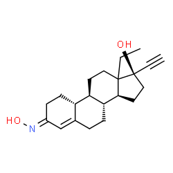 ChemSpider 2D Image | (3E,8R,9S,10R,14S,17R)-13-Ethyl-17-ethynyl-3-(hydroxyimino)-2,3,6,7,8,9,10,11,12,13,14,15,16,17-tetradecahydro-1H-cyclopenta[a]phenanthren-17-ol (non-preferred name) | C21H29NO2