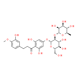ChemSpider 2D Image | 3,5-Dihydroxy-4-[3-(3-hydroxy-4-methoxyphenyl)propanoyl]phenyl 2-O-(6-deoxy-alpha-D-mannopyranosyl)-beta-L-glucopyranoside | C28H36O15