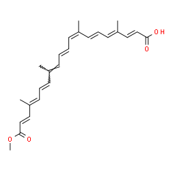 ChemSpider 2D Image | (2E,4E,6E,8Z,10E,12E,14E,16E,18E)-20-Methoxy-4,8,13,17-tetramethyl-20-oxo-2,4,6,8,10,12,14,16,18-icosanonaenoic acid | C25H30O4