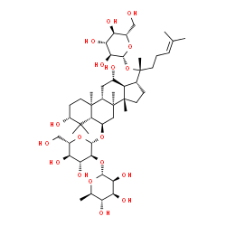ChemSpider 2D Image | (3alpha,5beta,6beta,8alpha,9beta,10alpha,12alpha,13alpha,14beta,17alpha,20R)-20-(beta-L-Glucopyranosyloxy)-3,12-dihydroxydammar-24-en-6-yl 2-O-(6-deoxy-alpha-D-mannopyranosyl)-beta-L-glucopyranoside | C48H82O18