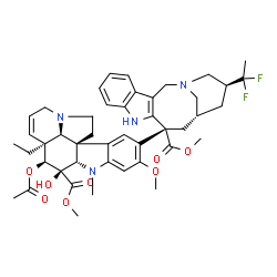 ChemSpider 2D Image | Methyl (3alpha,4alpha)-4-acetoxy-15-[(12R,14R,16S)-16-(1,1-difluoroethyl)-12-(methoxycarbonyl)-1,10-diazatetracyclo[12.3.1.0~3,11~.0~4,9~]octadeca-3(11),4,6,8-tetraen-12-yl]-3-hydroxy-16-methoxy-1-met
hyl-6,7-didehydroaspidospermidine-3-carboxylate | C45H54F2N4O8