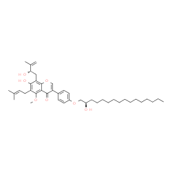 ChemSpider 2D Image | 7-Hydroxy-3-(4-{[(2R)-2-hydroxyhexadecyl]oxy}phenyl)-8-[(2S)-2-hydroxy-3-methyl-3-buten-1-yl]-5-methoxy-6-(3-methyl-2-buten-1-yl)-4H-chromen-4-one | C42H60O7