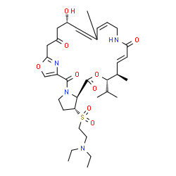 ChemSpider 2D Image | (6R,7S,10S,11R,12E,17Z,21S)-6-{[2-(Diethylamino)ethyl]sulfonyl}-21-hydroxy-10-isopropyl-11,19-dimethyl-9,26-dioxa-3,15,28-triazatricyclo[23.2.1.0~3,7~]octacosa-1(27),12,17,19,25(28)-pentaene-2,8,14,23
-tetrone | C34H50N4O9S