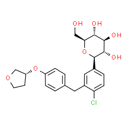 ChemSpider 2D Image | (1R)-1,5-Anhydro-1-(4-chloro-3-{4-[(3R)-tetrahydro-3-furanyloxy]benzyl}phenyl)-L-glucitol | C23H27ClO7